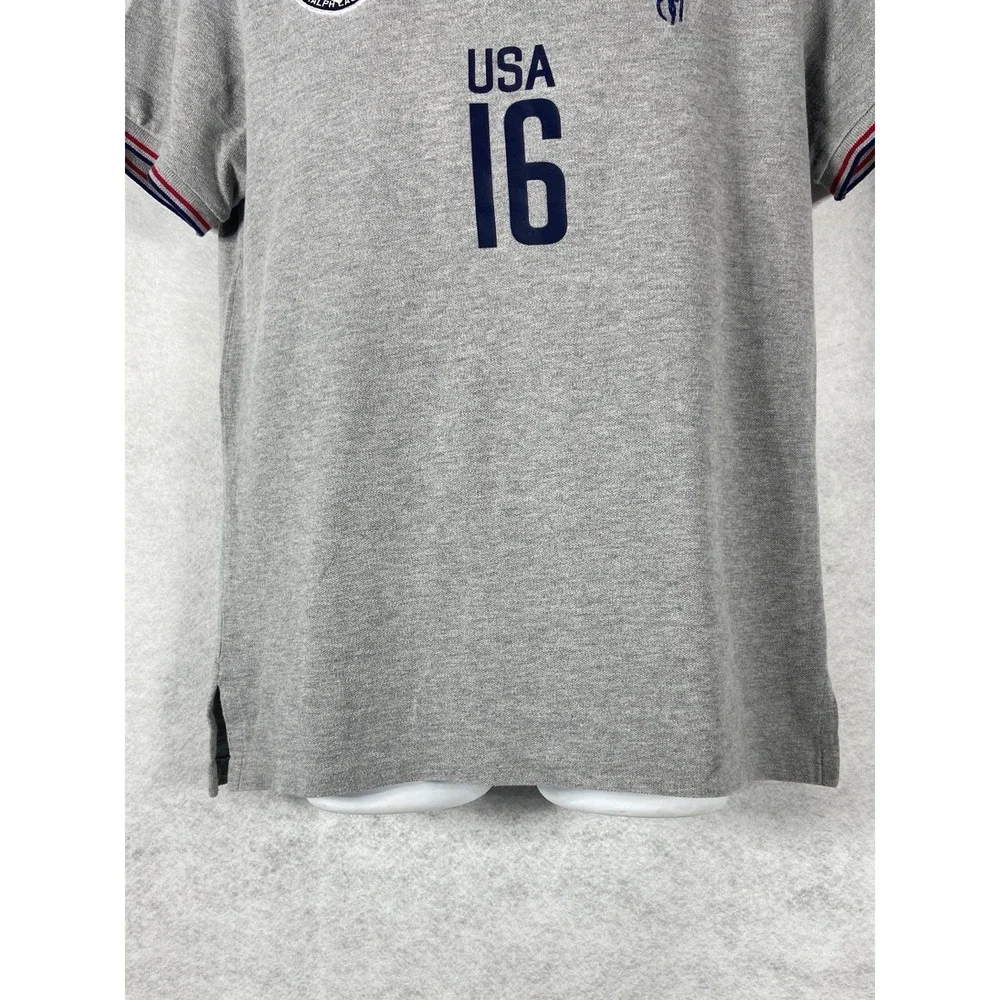 Polo Ralph Lauren Polo Shirt Men's M Gray Team USA 16 American Flag Custom Fit